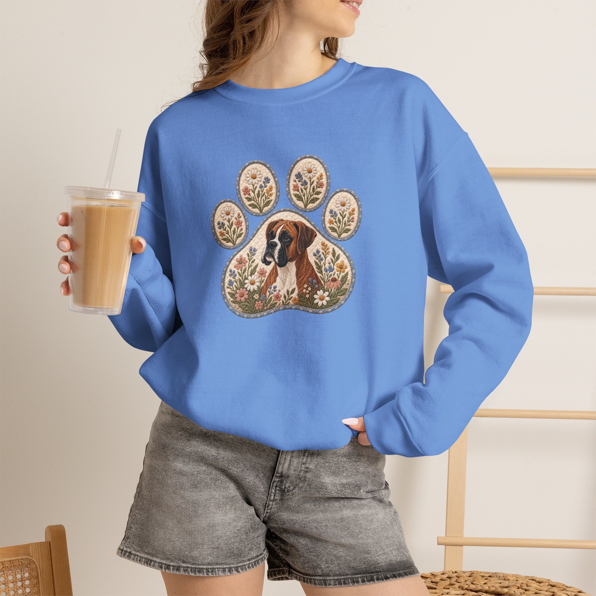 Boxer Dog Floral Paw Print Sweatshirt