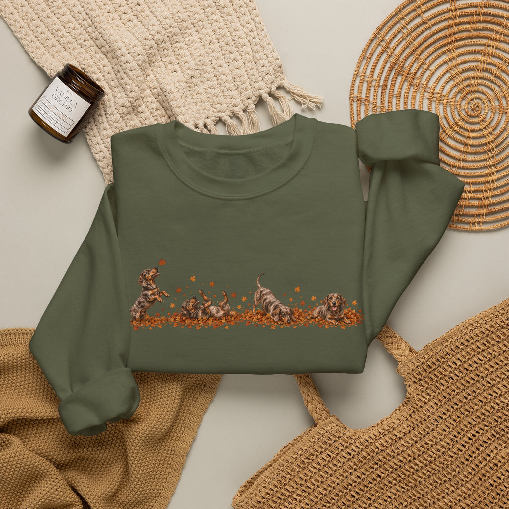 Dachshund Playing in Leaves Fall Sweatshirt