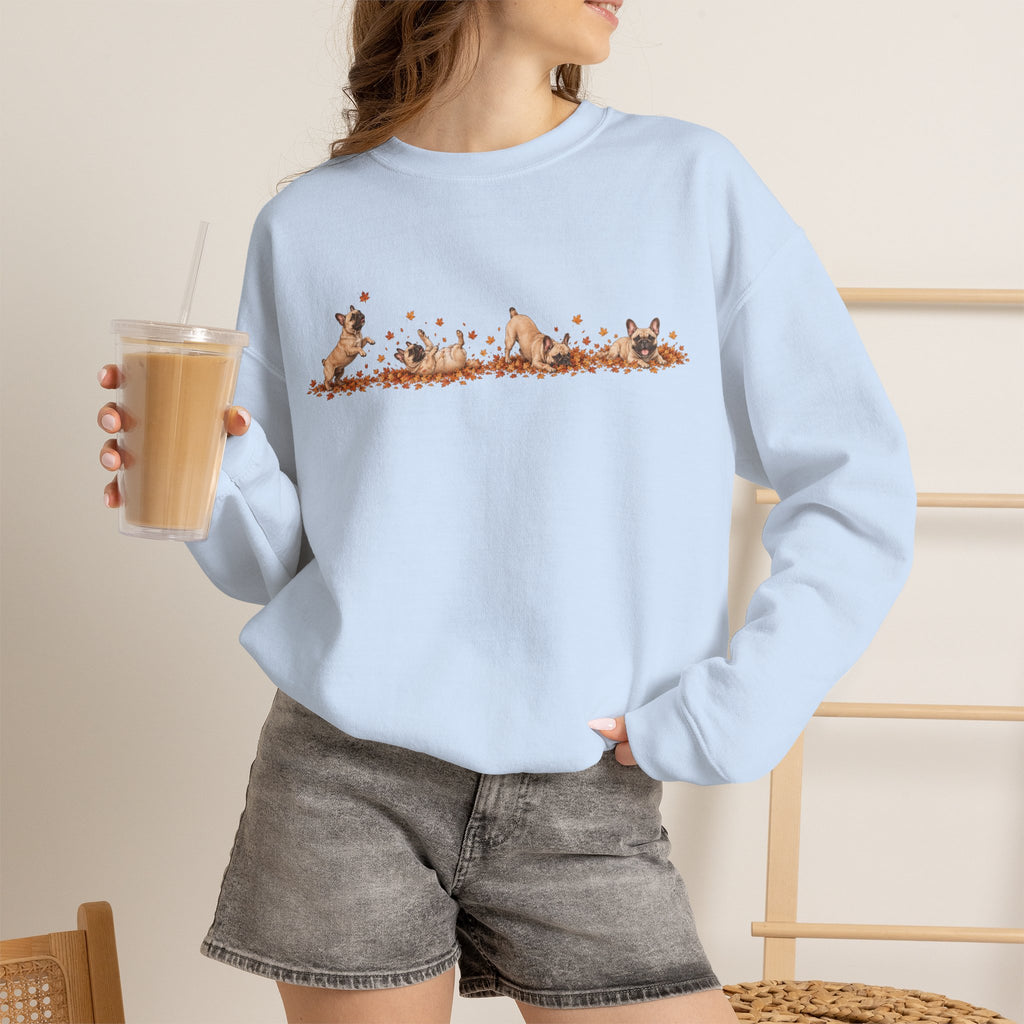 French Bulldog Playing in Leaves Fall Sweatshirt