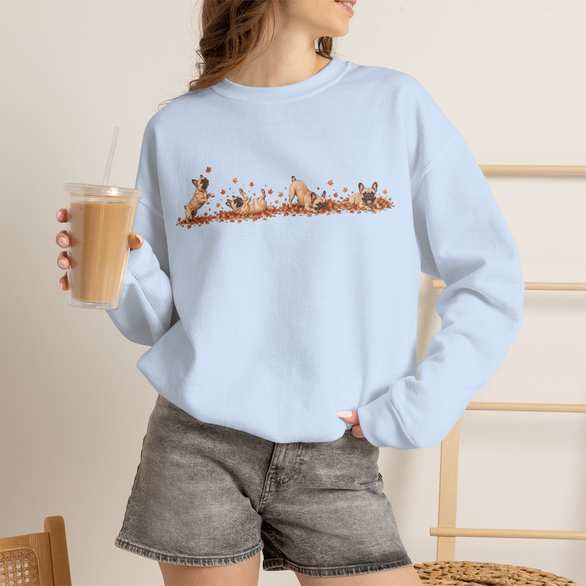 French Bulldog Playing in Leaves Fall Sweatshirt