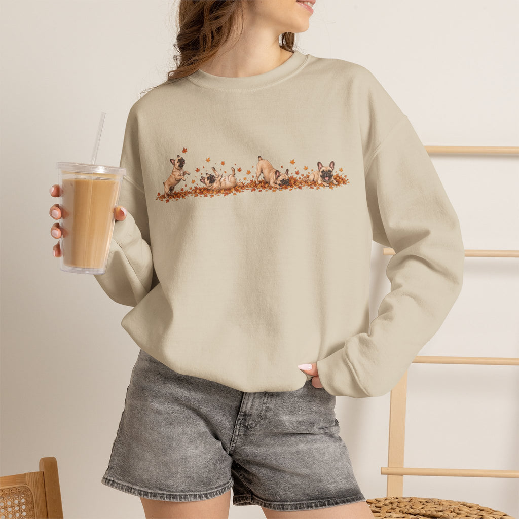 French Bulldog Playing in Leaves Fall Sweatshirt
