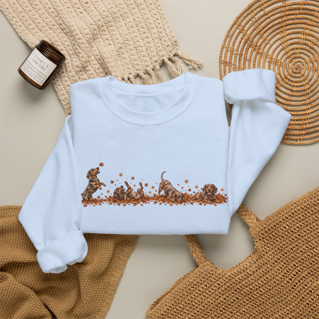 Dachshund Playing in Leaves Fall Sweatshirt