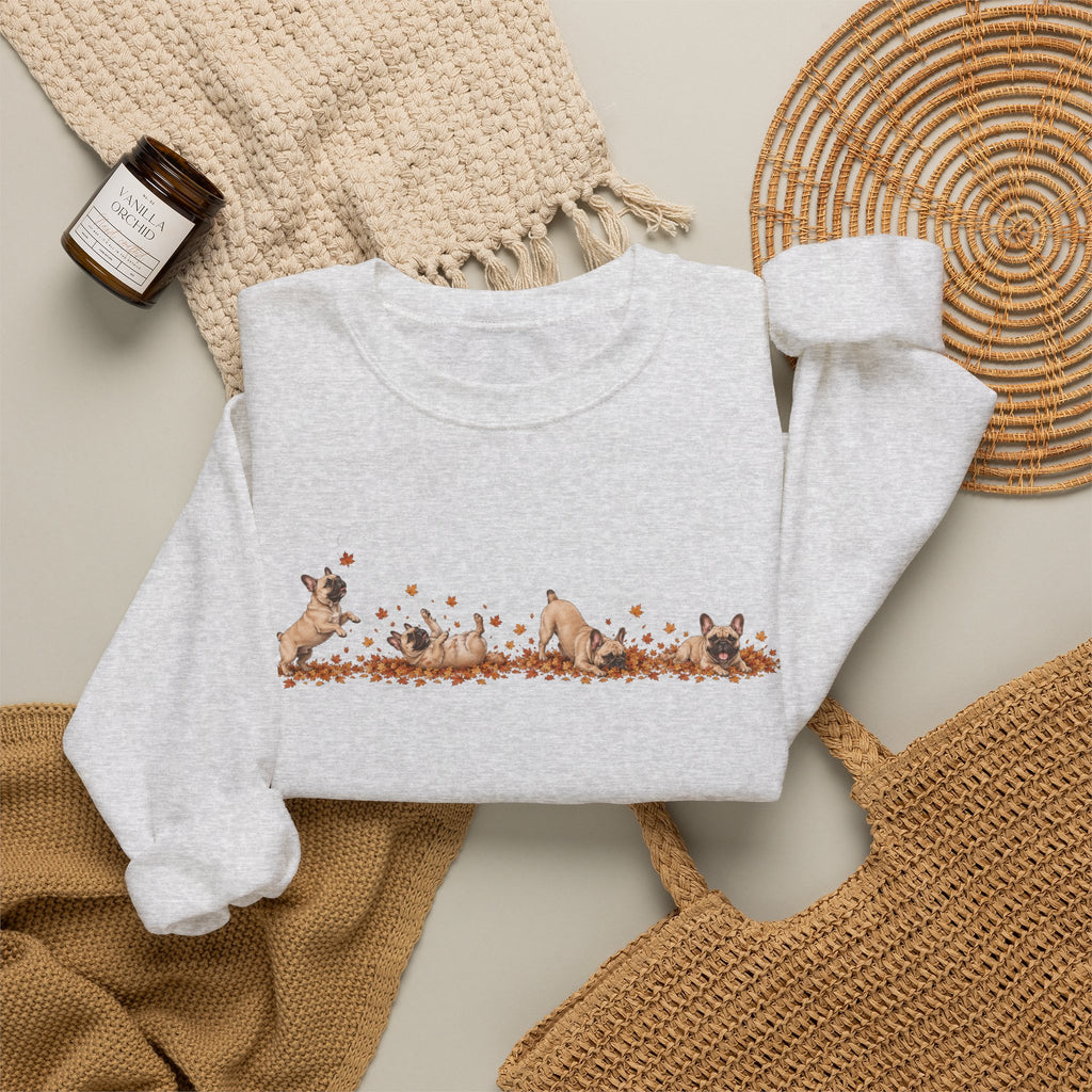 French Bulldog Playing in Leaves Fall Sweatshirt
