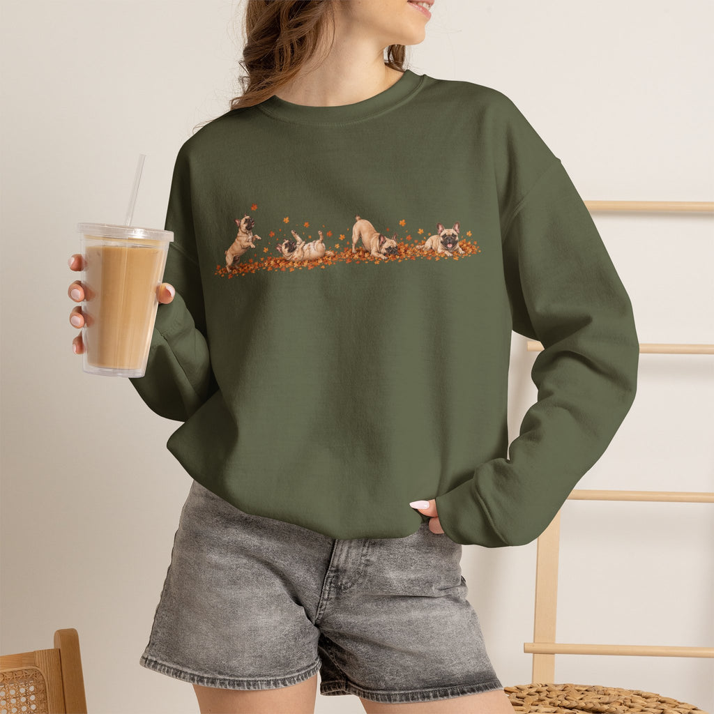 French Bulldog Playing in Leaves Fall Sweatshirt