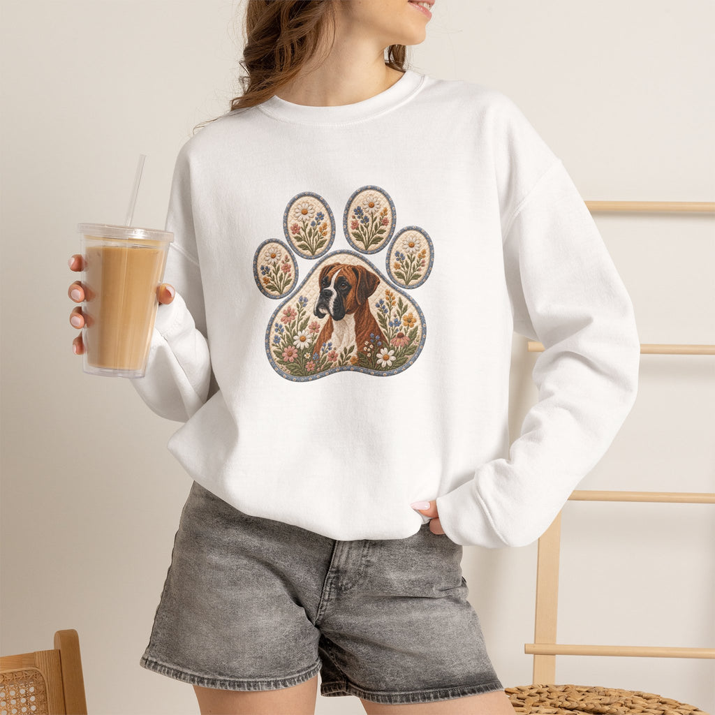 Boxer Dog Floral Paw Print Sweatshirt