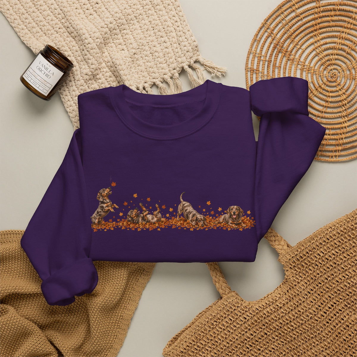 Dachshund Playing in Leaves Fall Sweatshirt