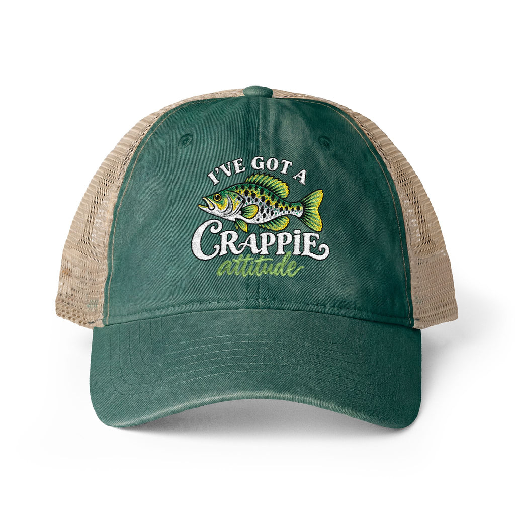 Women’s Embroidered Fishing Hat – Crappie Attitude High Ponytail Trucker Hat