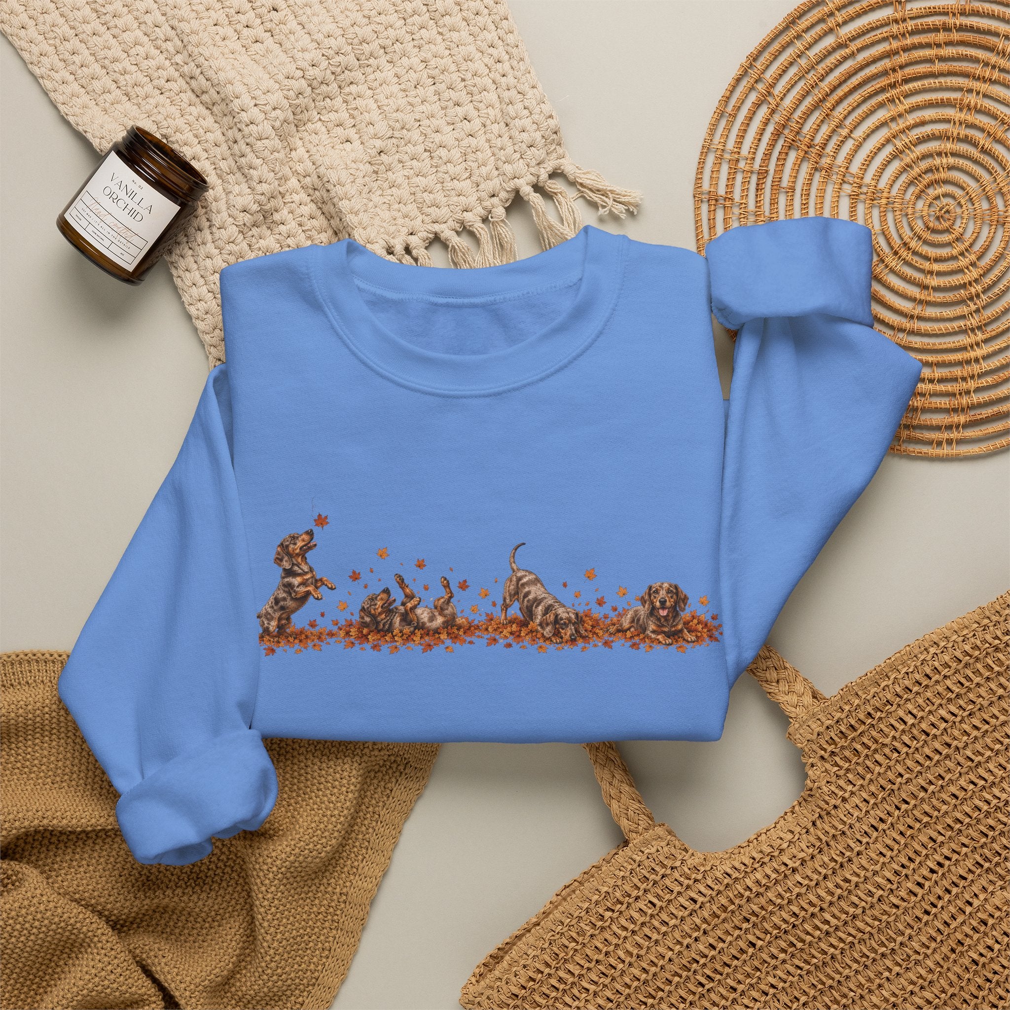 Dachshund Playing in Leaves Fall Sweatshirt
