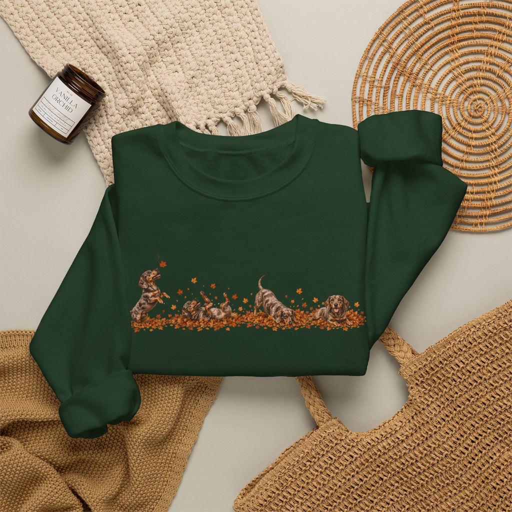 Dachshund Playing in Leaves Fall Sweatshirt