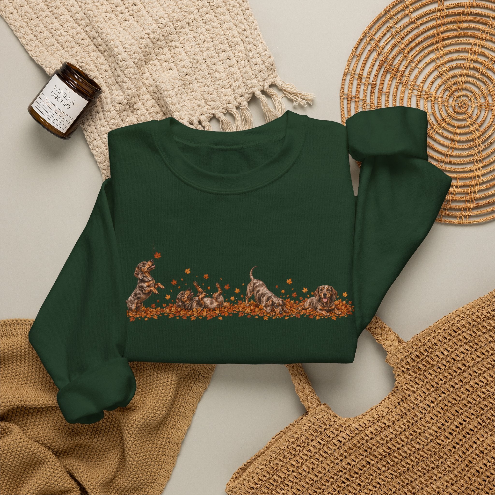 Dachshund Playing in Leaves Fall Sweatshirt