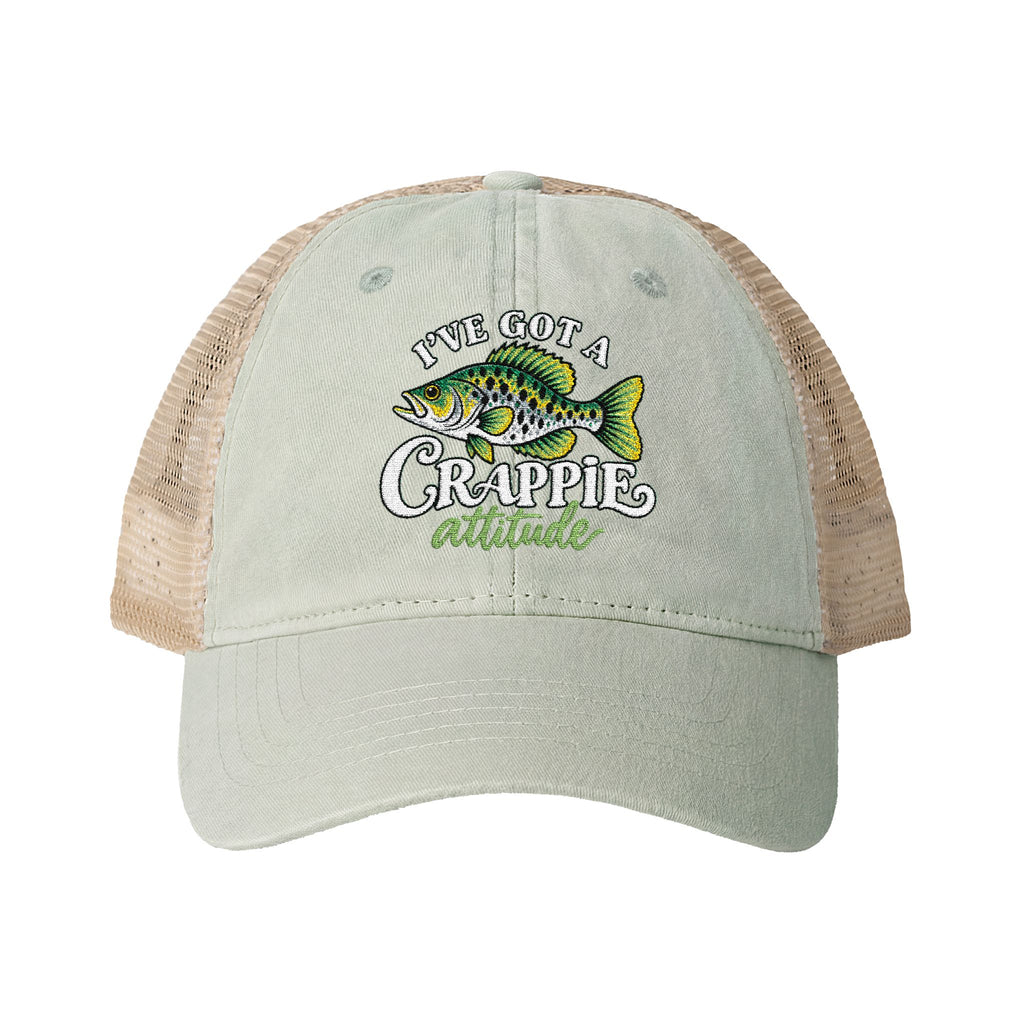 Women’s Embroidered Fishing Hat – Crappie Attitude High Ponytail Trucker Hat