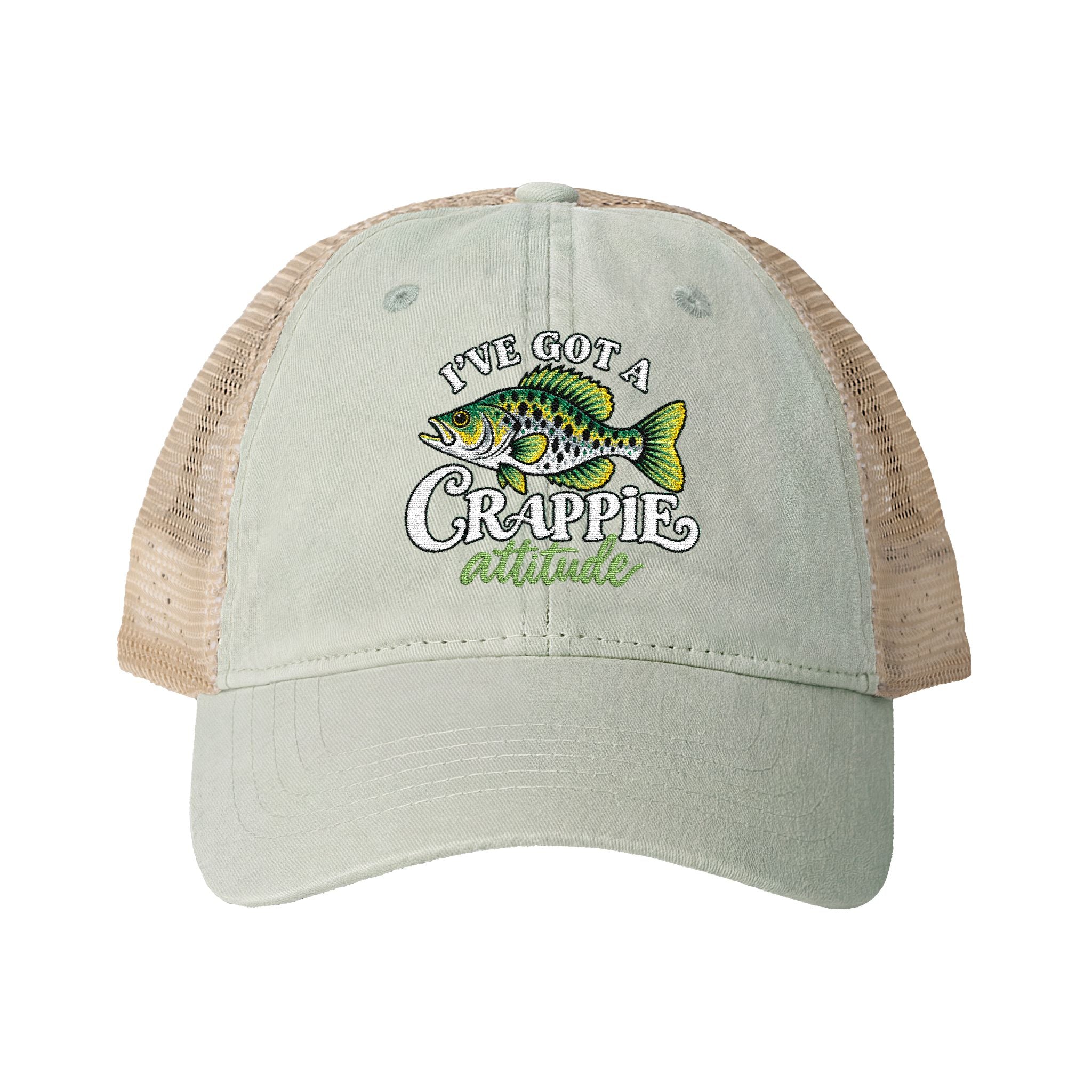 Women’s Embroidered Fishing Hat – Crappie Attitude High Ponytail Trucker Hat