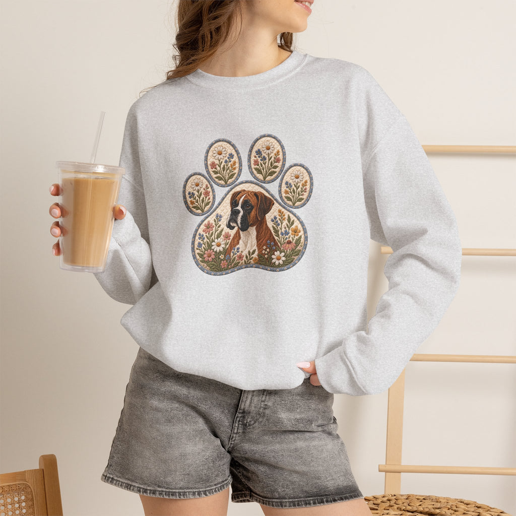 Boxer Dog Floral Paw Print Sweatshirt