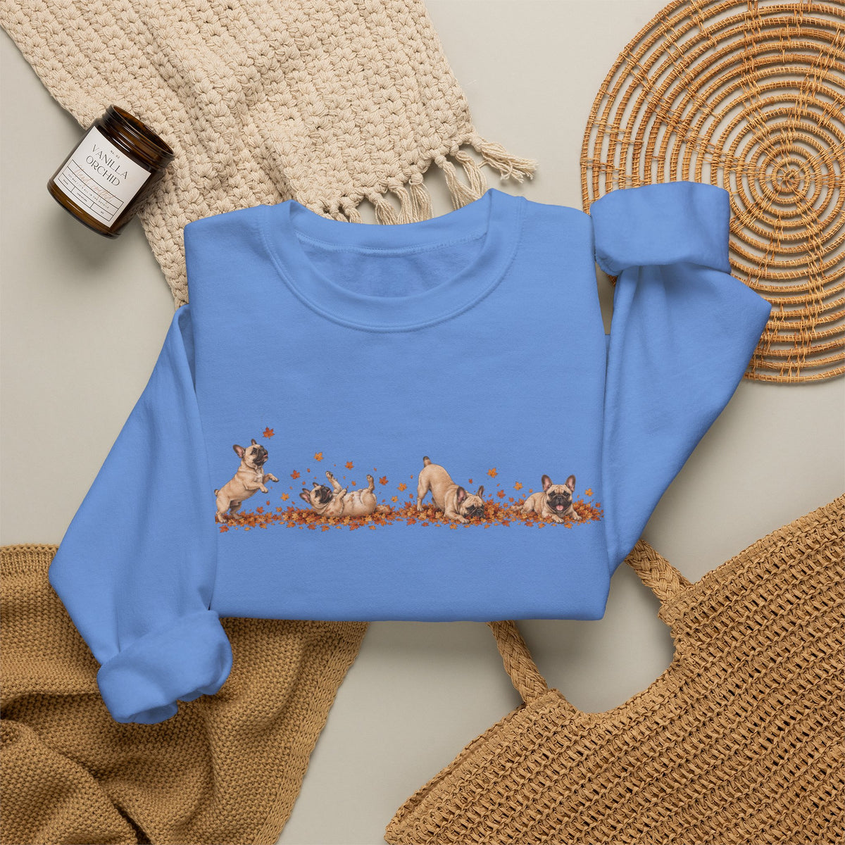 French Bulldog Playing in Leaves Fall Sweatshirt