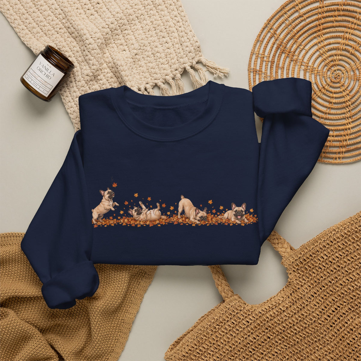 French Bulldog Playing in Leaves Fall Sweatshirt