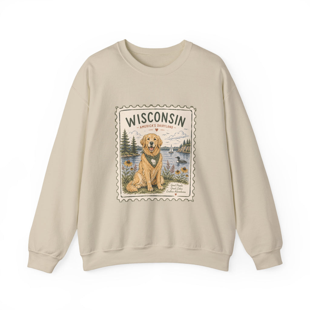 Wisconsin Golden Retriever Stamp Sweatshirt | Dog Mom Crewneck