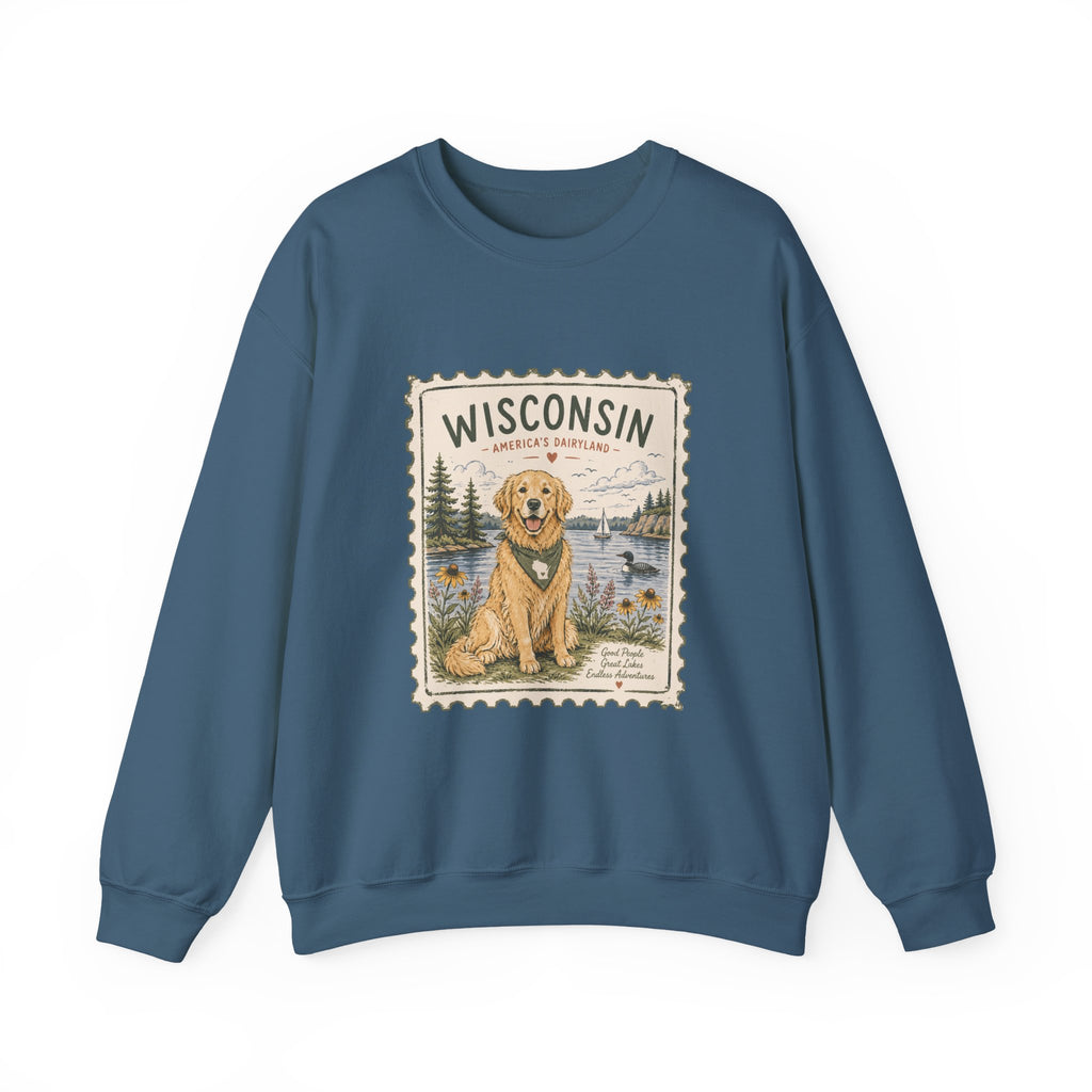 Wisconsin Golden Retriever Stamp Sweatshirt | Dog Mom Crewneck