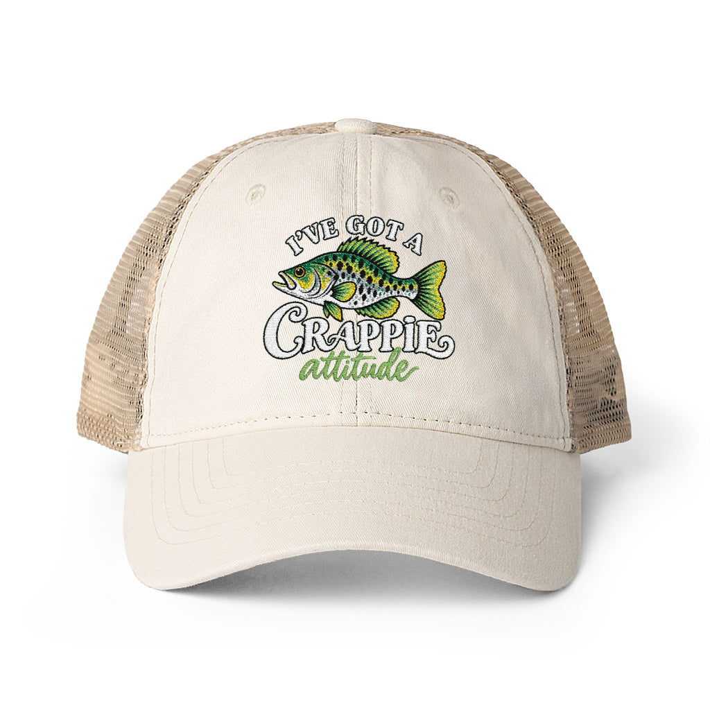 Women’s Embroidered Fishing Hat – Crappie Attitude High Ponytail Trucker Hat