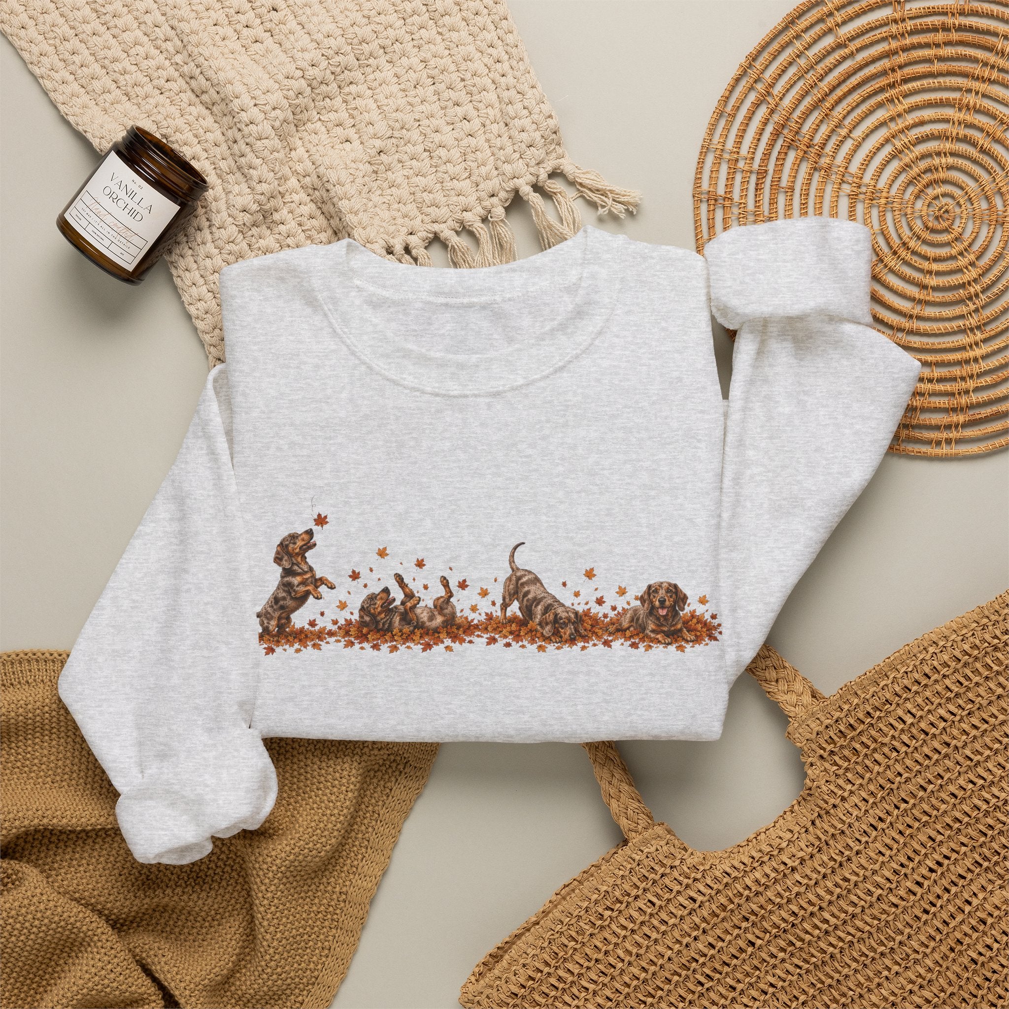 Dachshund Playing in Leaves Fall Sweatshirt
