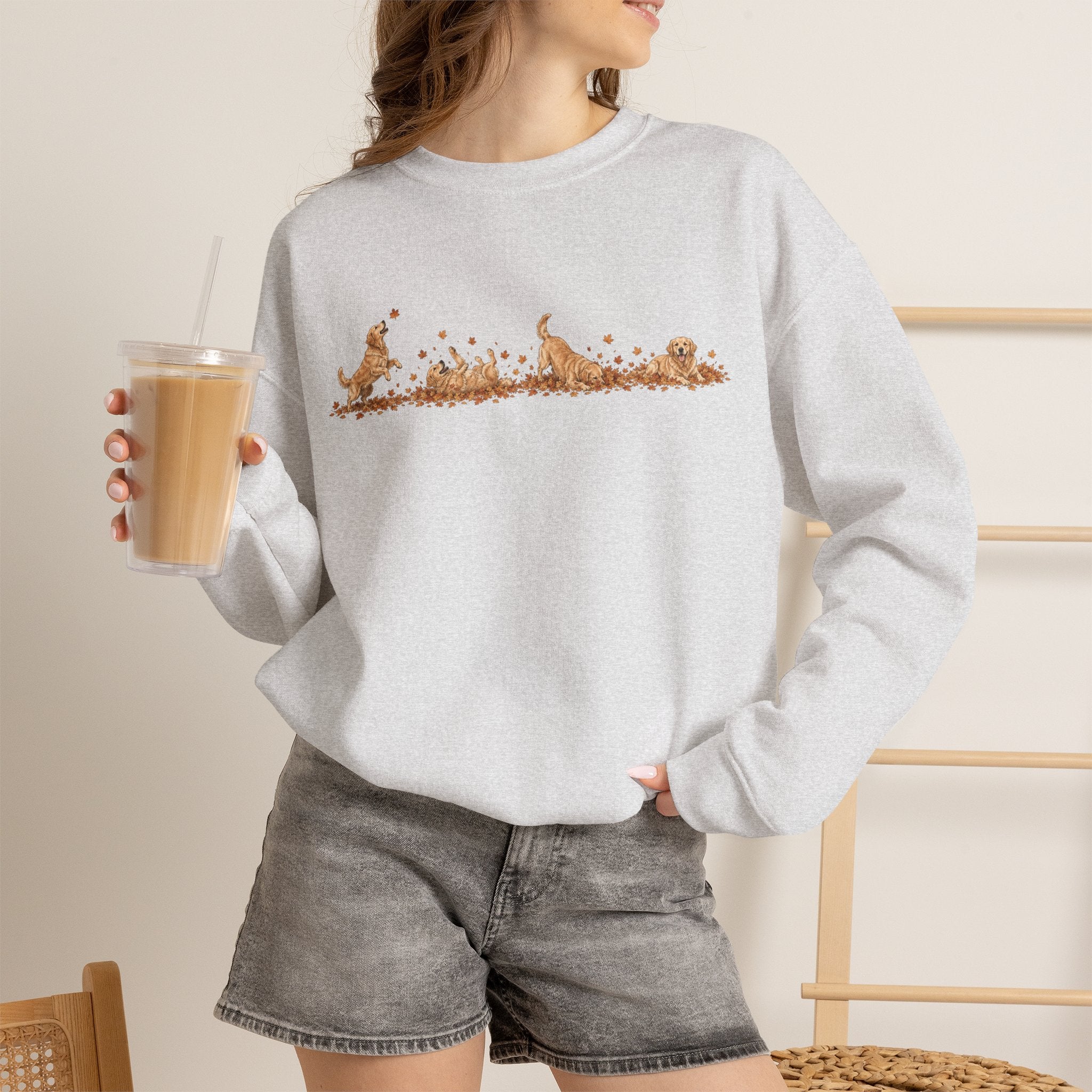 Golden Retriever Playing in Leaves Fall Sweatshirt