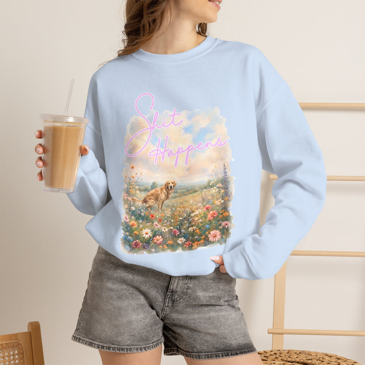 Shit Happens Golden Retriever Crewneck Sweatshirt