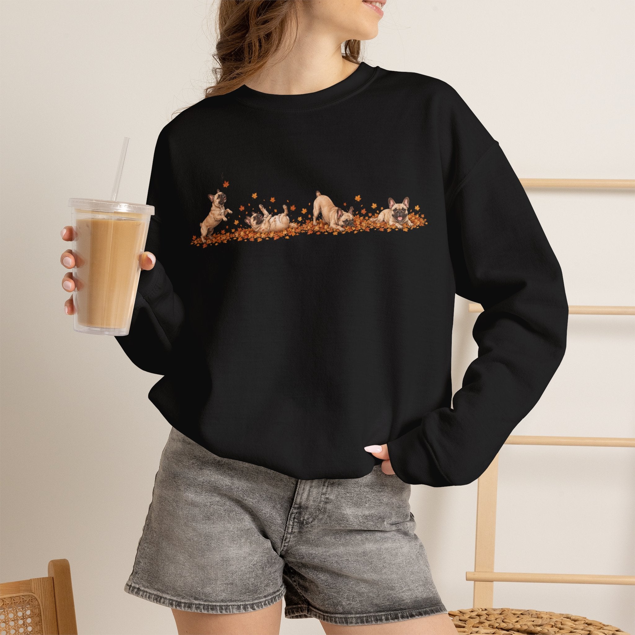 French Bulldog Playing in Leaves Fall Sweatshirt
