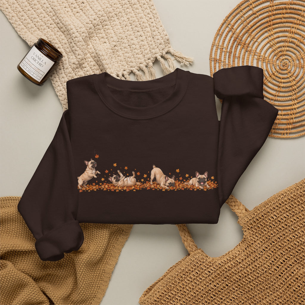 French Bulldog Playing in Leaves Fall Sweatshirt
