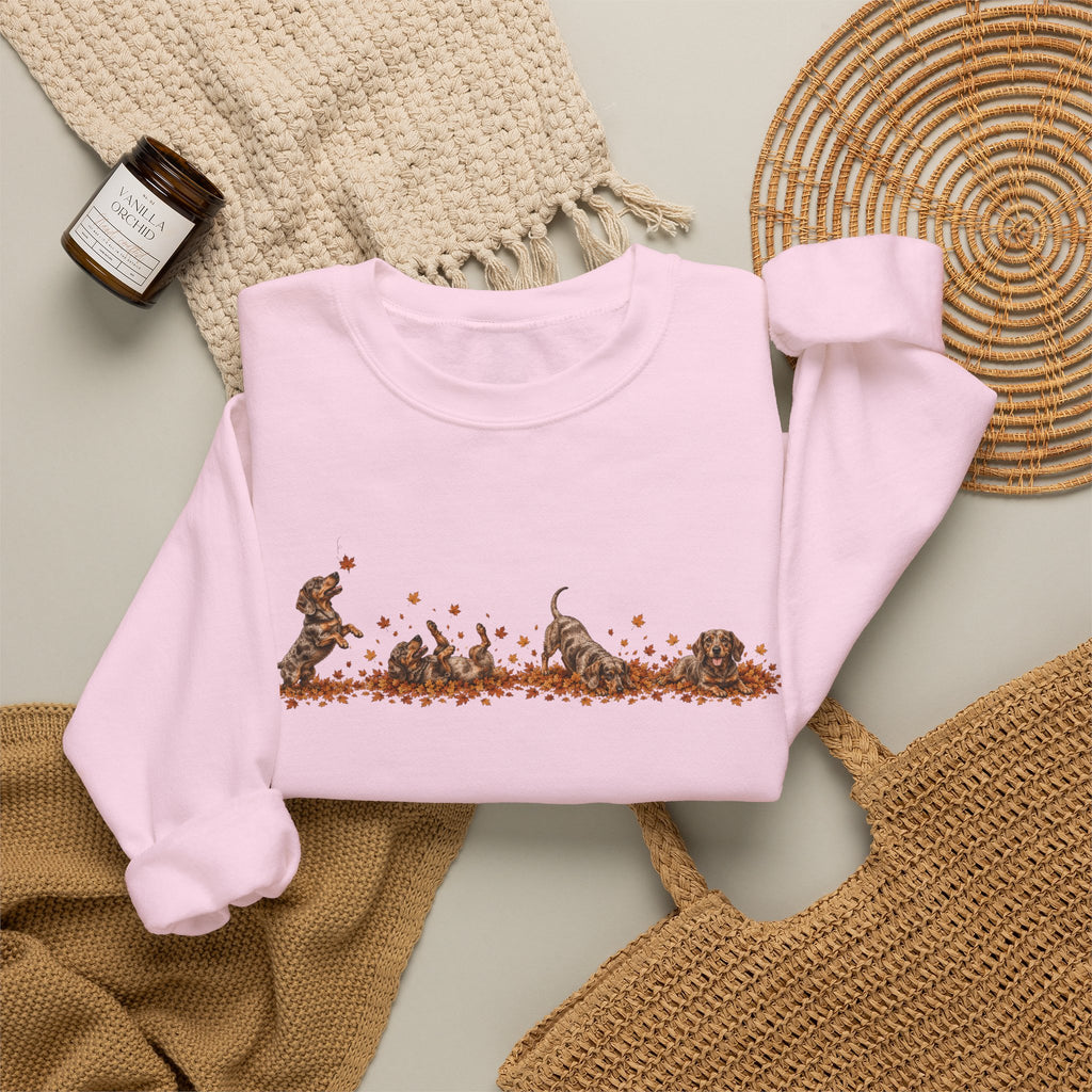 Dachshund Playing in Leaves Fall Sweatshirt