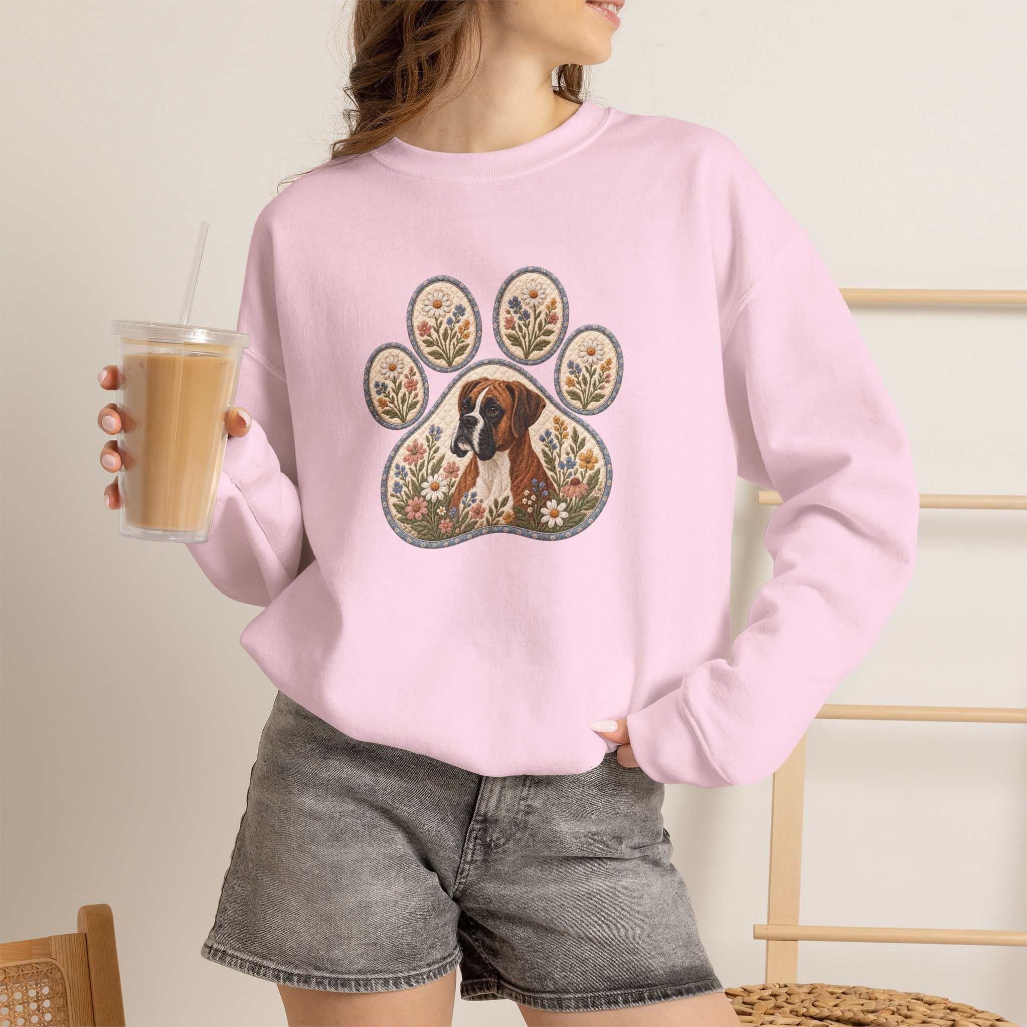 Boxer Dog Floral Paw Print Sweatshirt