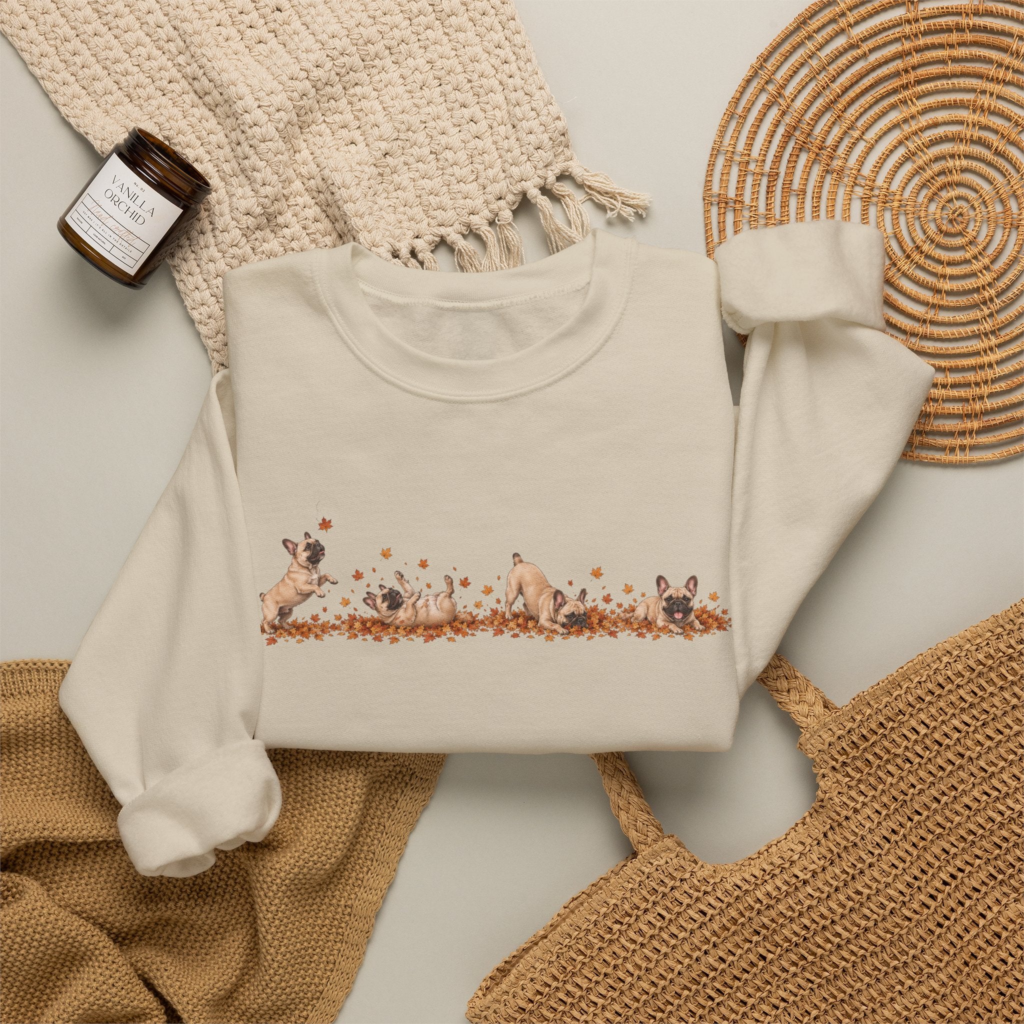 French Bulldog Playing in Leaves Fall Sweatshirt
