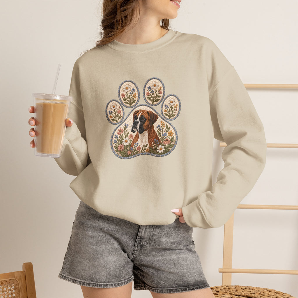 Boxer Dog Floral Paw Print Sweatshirt