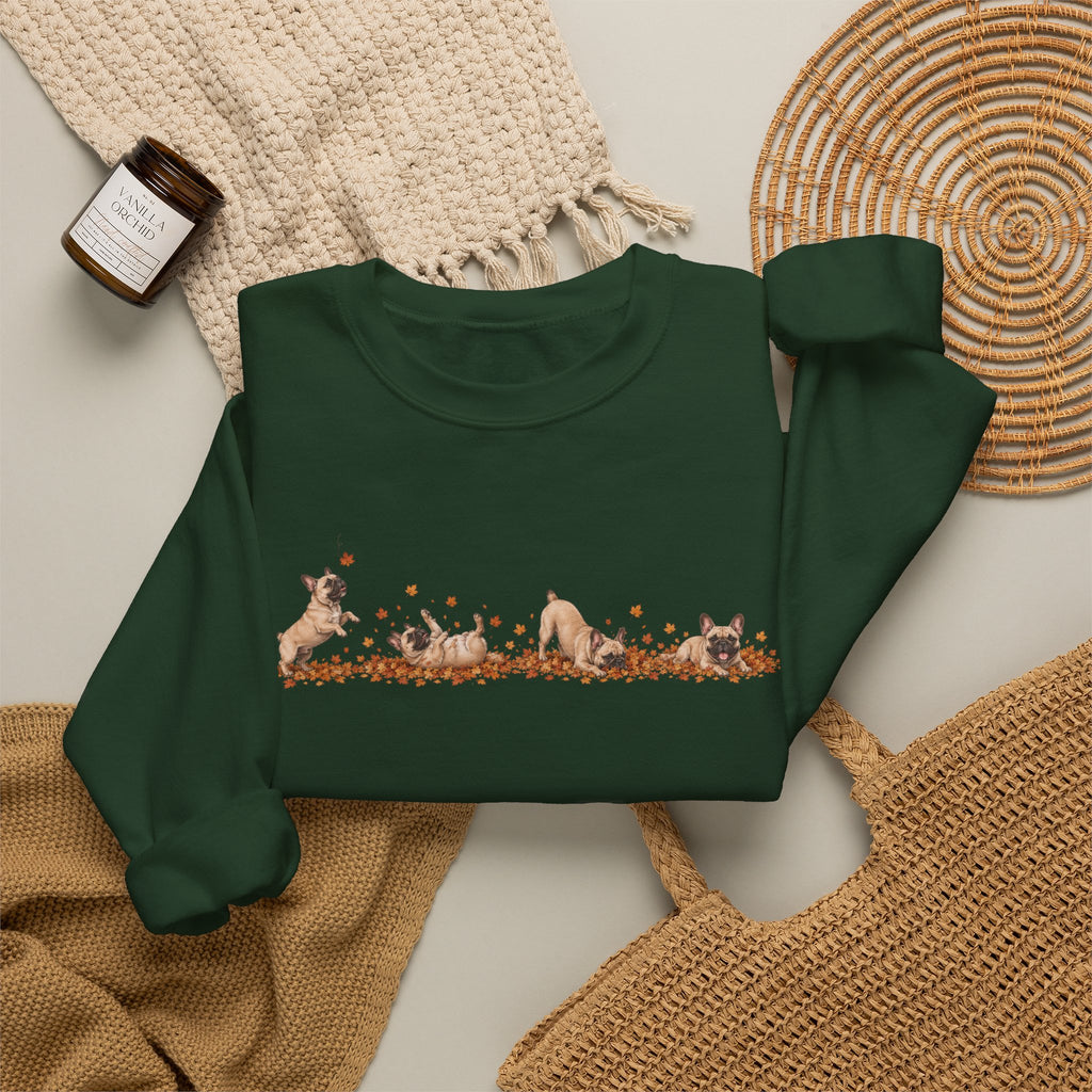 French Bulldog Playing in Leaves Fall Sweatshirt