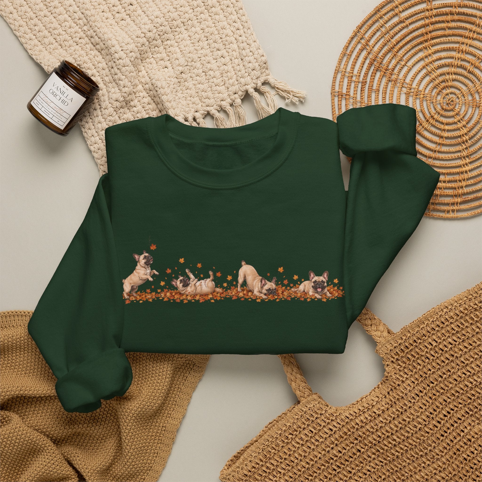 French Bulldog Playing in Leaves Fall Sweatshirt