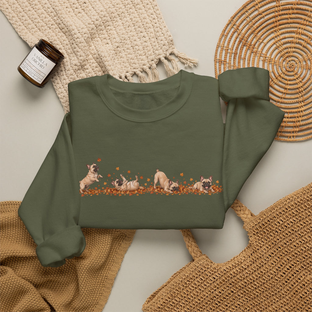 French Bulldog Playing in Leaves Fall Sweatshirt