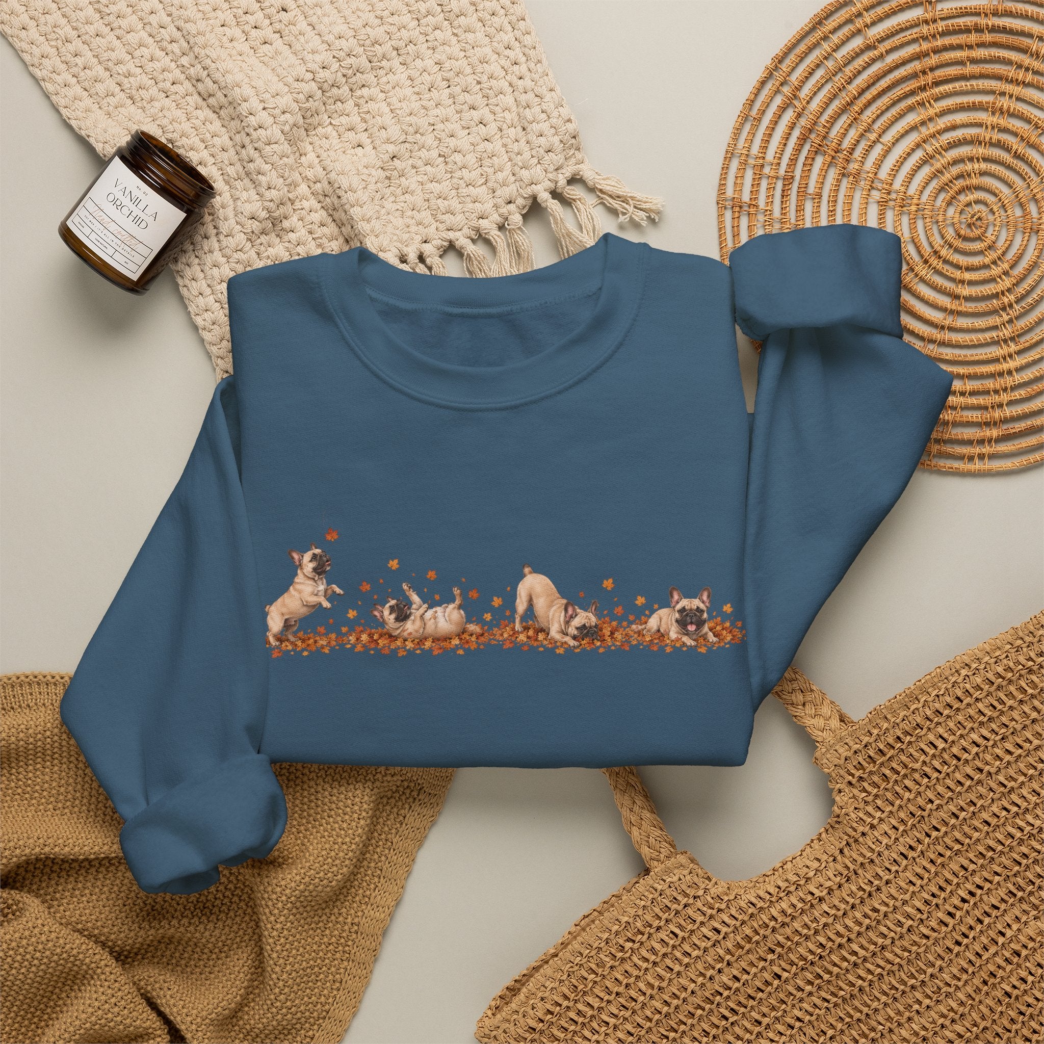 French Bulldog Playing in Leaves Fall Sweatshirt