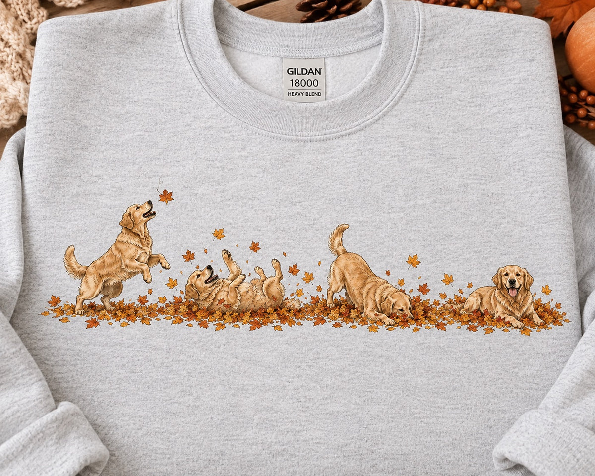 Golden Retriever Playing in Leaves Fall Sweatshirt
