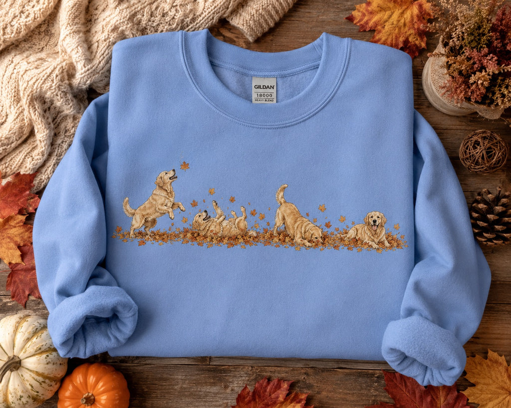 Golden Retriever Playing in Leaves Fall Sweatshirt