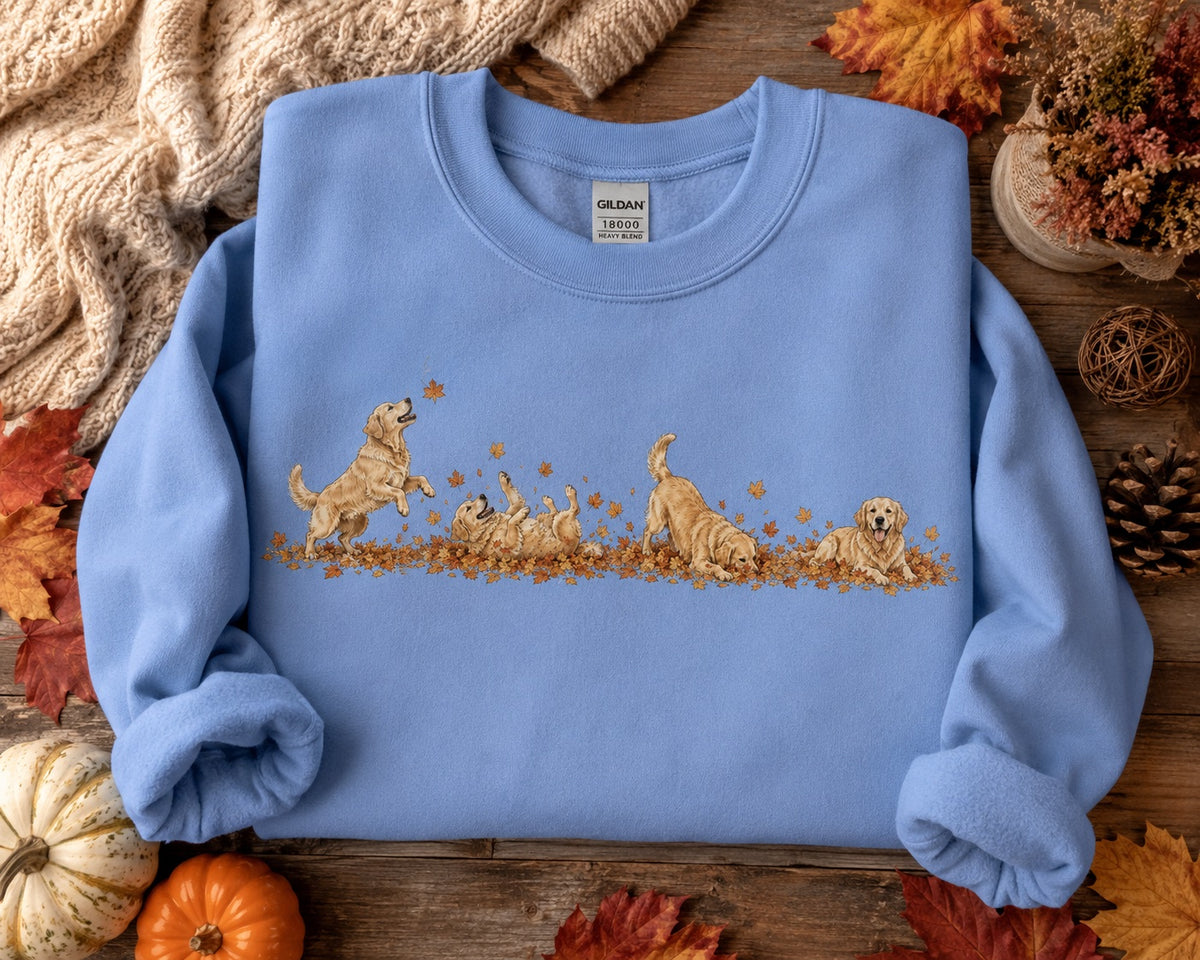 Golden Retriever Playing in Leaves Fall Sweatshirt