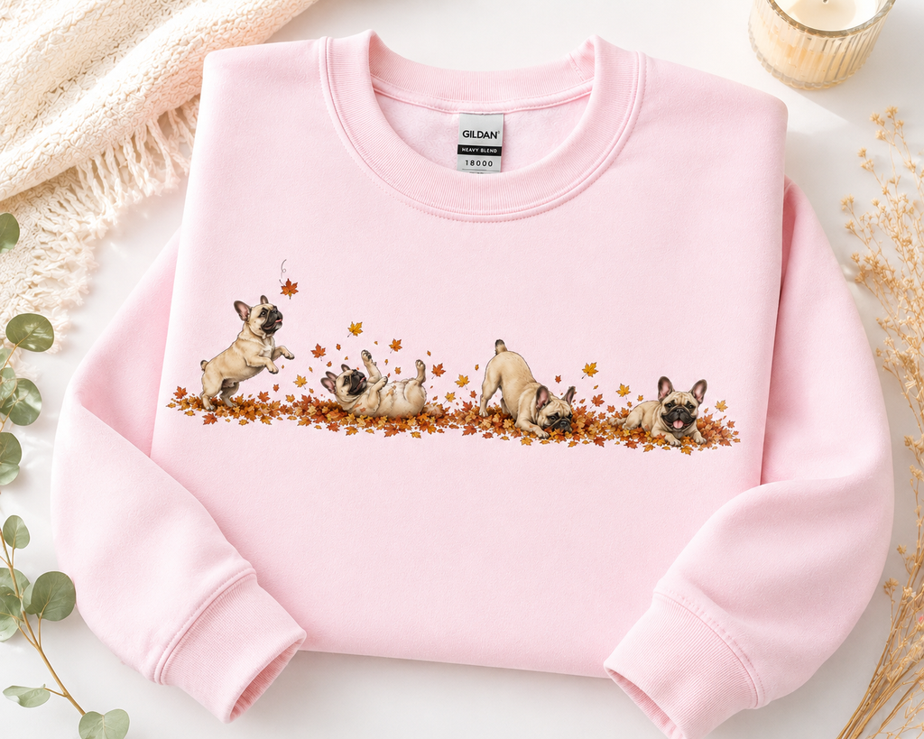 French Bulldog Playing in Leaves Fall Sweatshirt