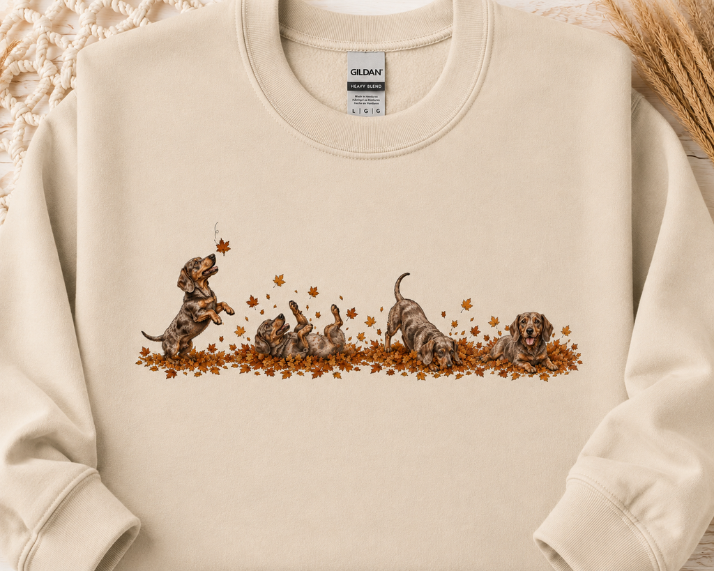 Dachshund Playing in Leaves Fall Sweatshirt