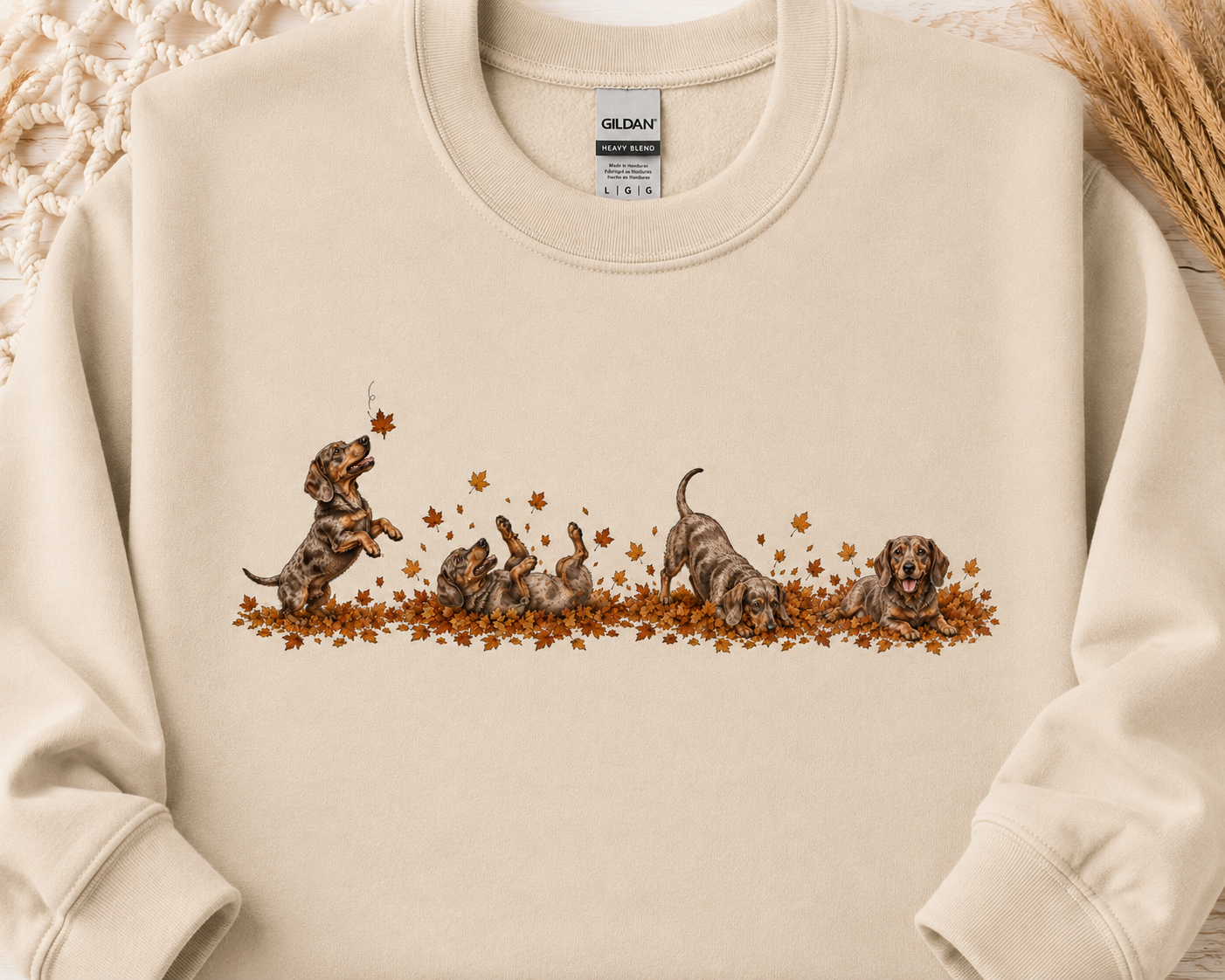 Dachshund Playing in Leaves Fall Sweatshirt