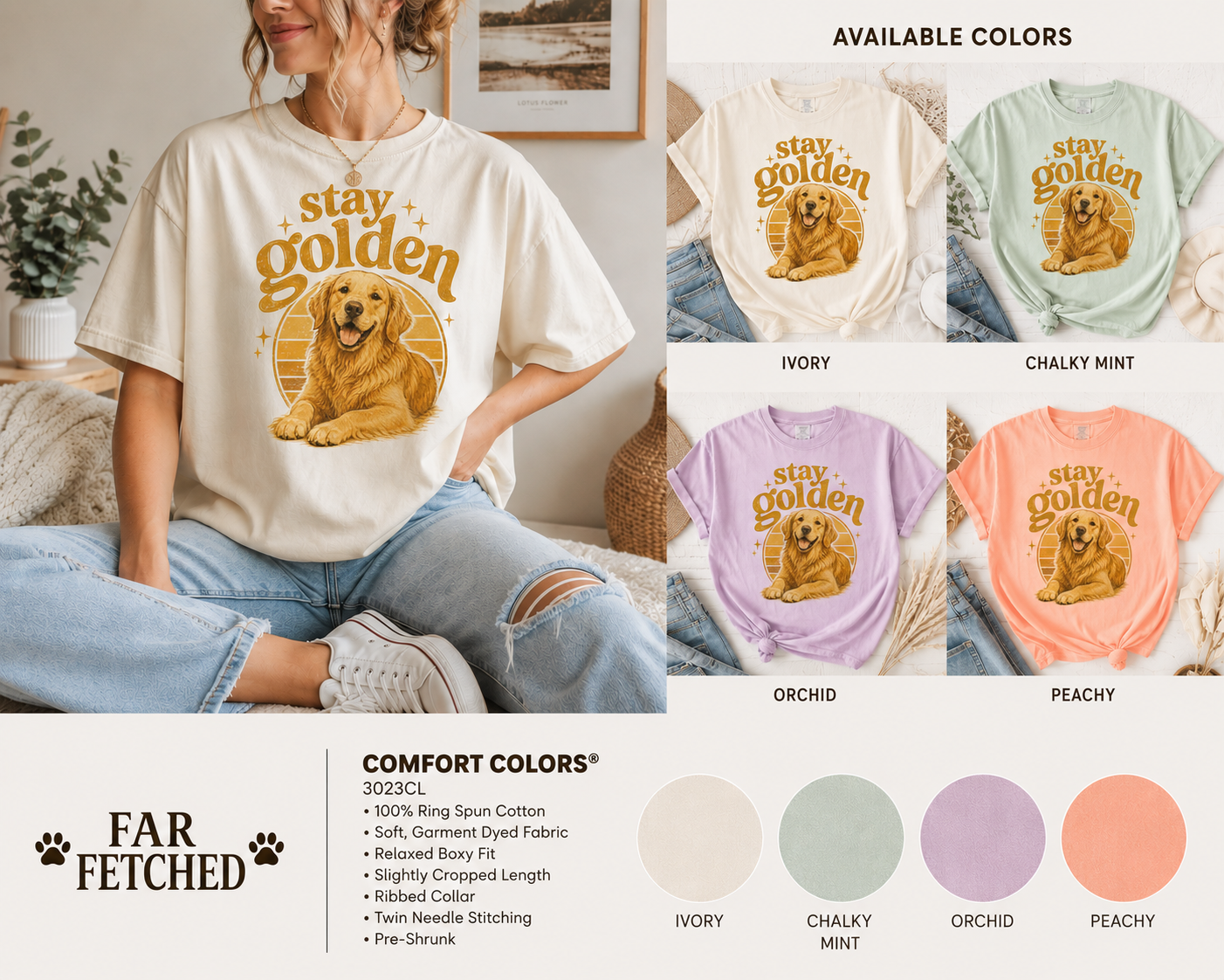 Stay Golden Golden Retriever Comfort Colors Boxy Tee