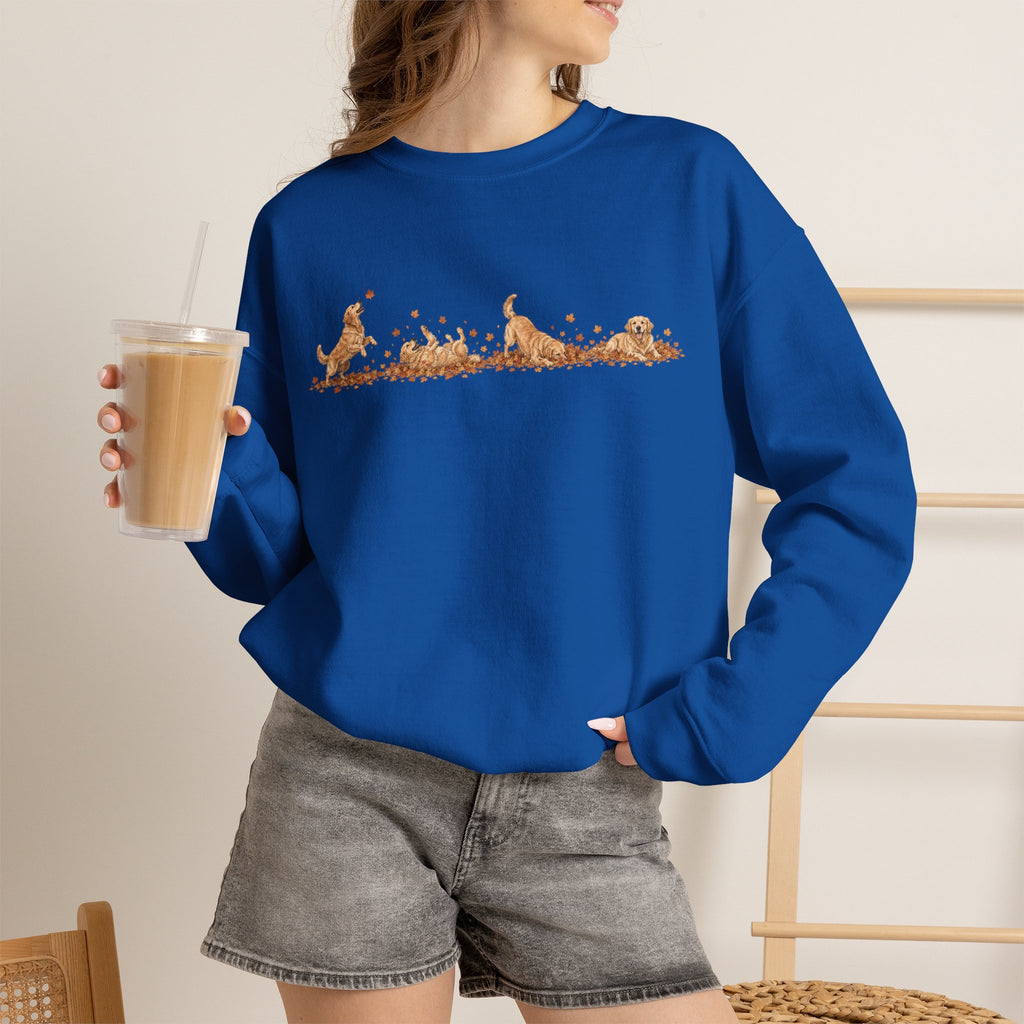 Golden Retriever Playing in Leaves Fall Sweatshirt