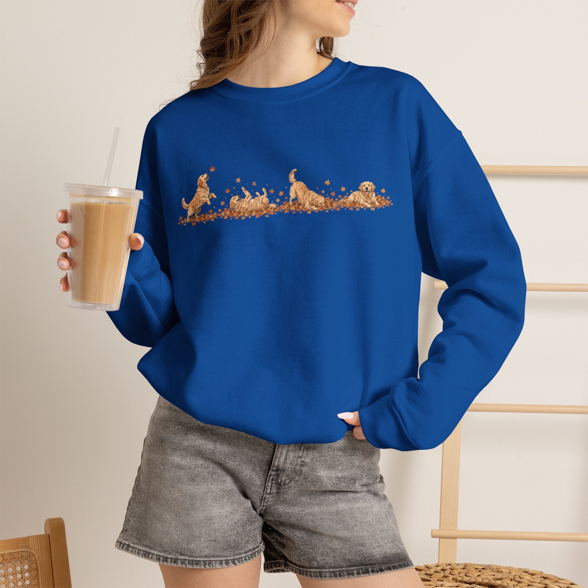 Golden Retriever Playing in Leaves Fall Sweatshirt