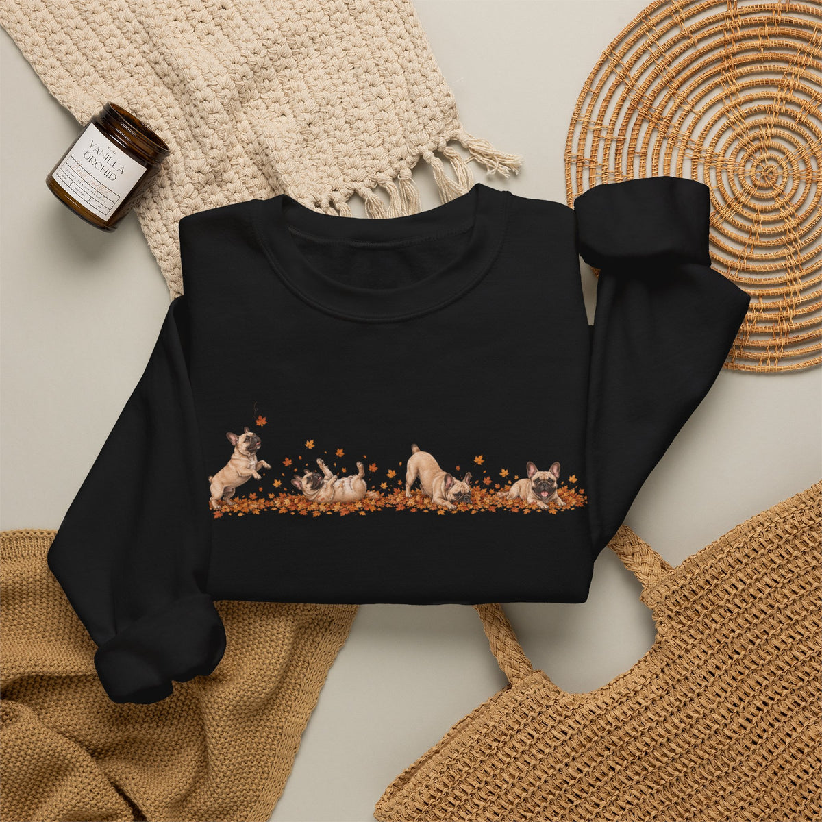 French Bulldog Playing in Leaves Fall Sweatshirt