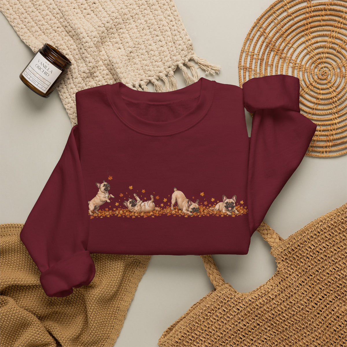French Bulldog Playing in Leaves Fall Sweatshirt