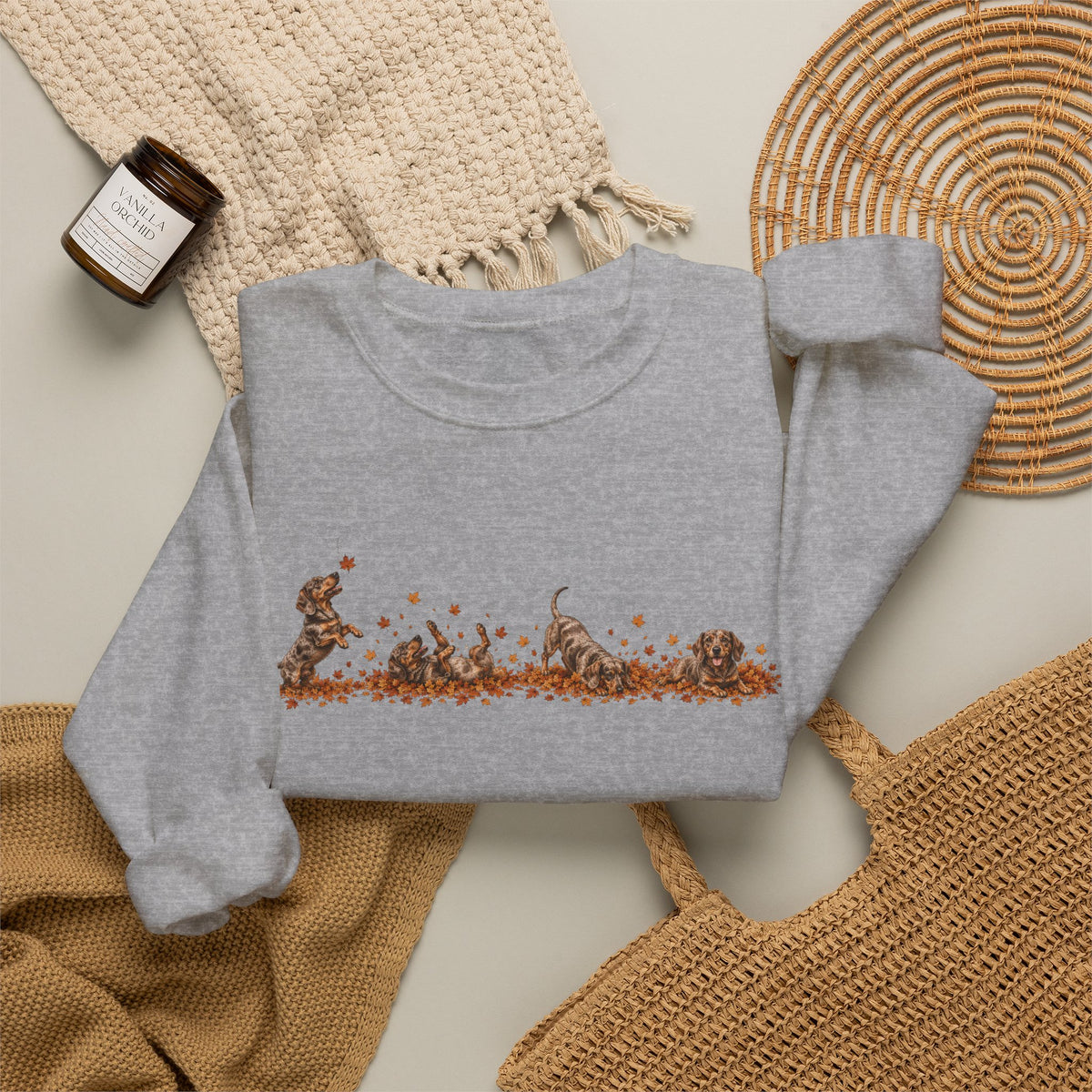 Dachshund Playing in Leaves Fall Sweatshirt