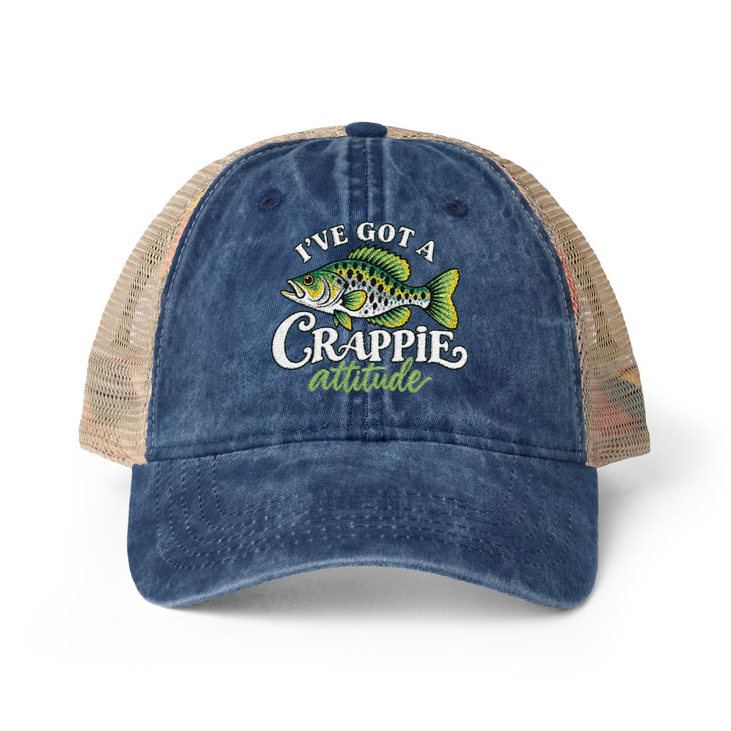 Women’s Embroidered Fishing Hat – Crappie Attitude High Ponytail Trucker Hat