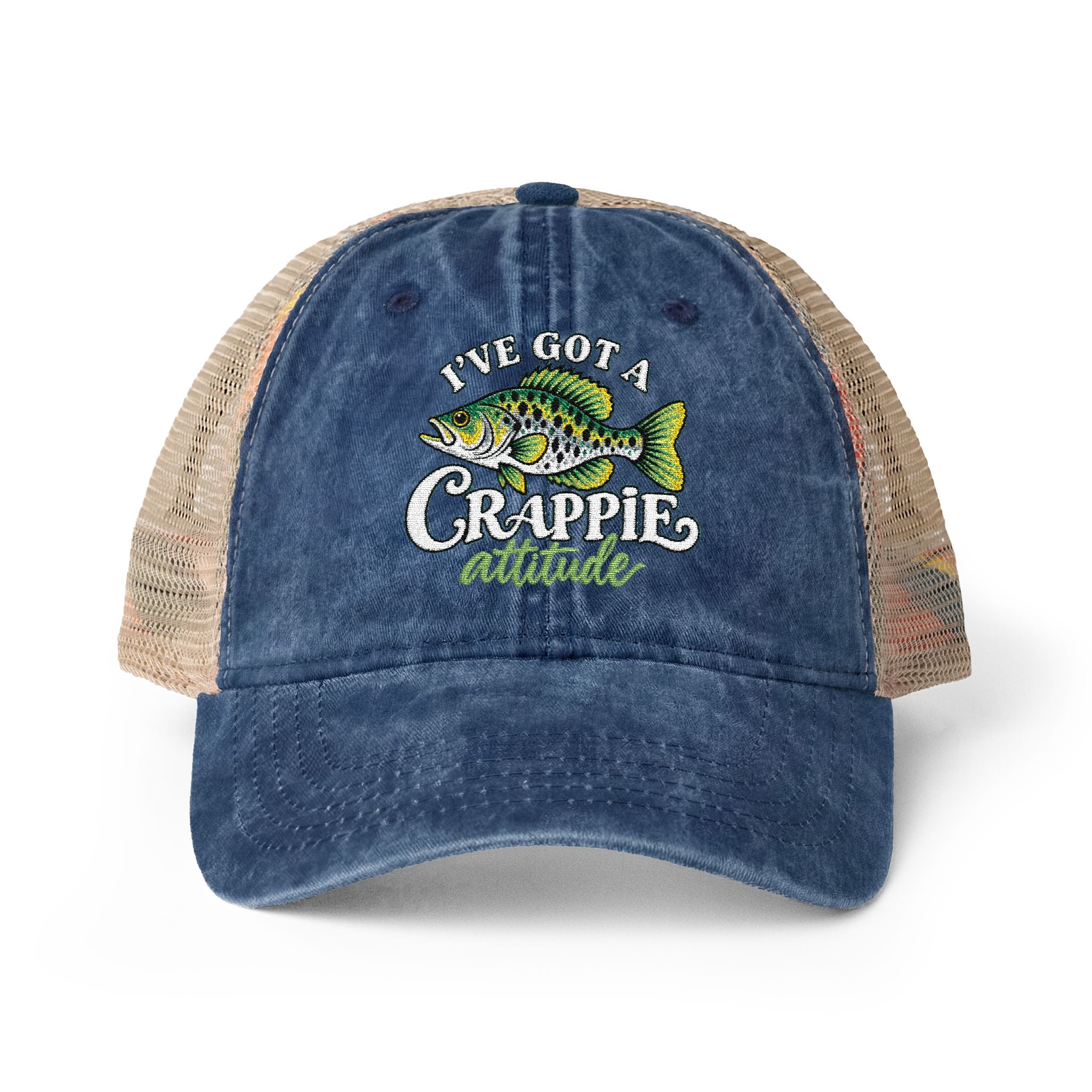 Women’s Embroidered Fishing Hat – Crappie Attitude High Ponytail Trucker Hat
