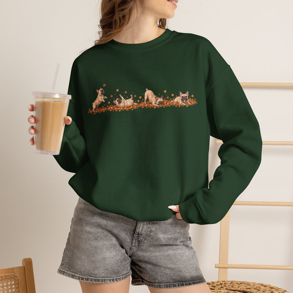 French Bulldog Playing in Leaves Fall Sweatshirt